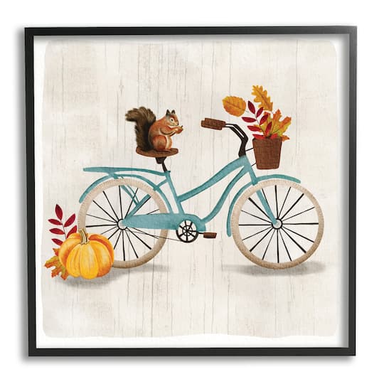 Stupell Industries Squirrel on Blue Bicycle Autumn Foliage Basket in Frame Wall Art